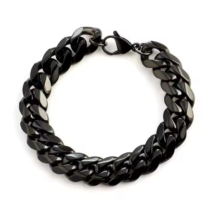 THE MEN THING Steel Bracelets BLACK STEEL UBAN BRACELET - 10mm Pure Black Titanium Steel Bracelet with Magnetic Buckle for Men & Boy (8 inch)