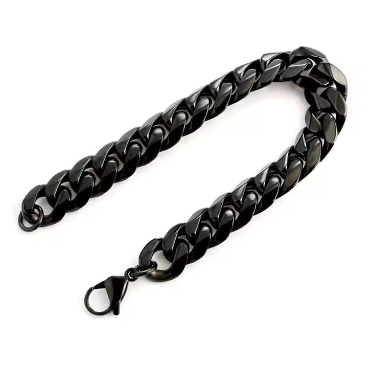 THE MEN THING Steel Bracelets BLACK STEEL UBAN BRACELET - 10mm Pure Black Titanium Steel Bracelet with Magnetic Buckle for Men & Boy (8 inch)