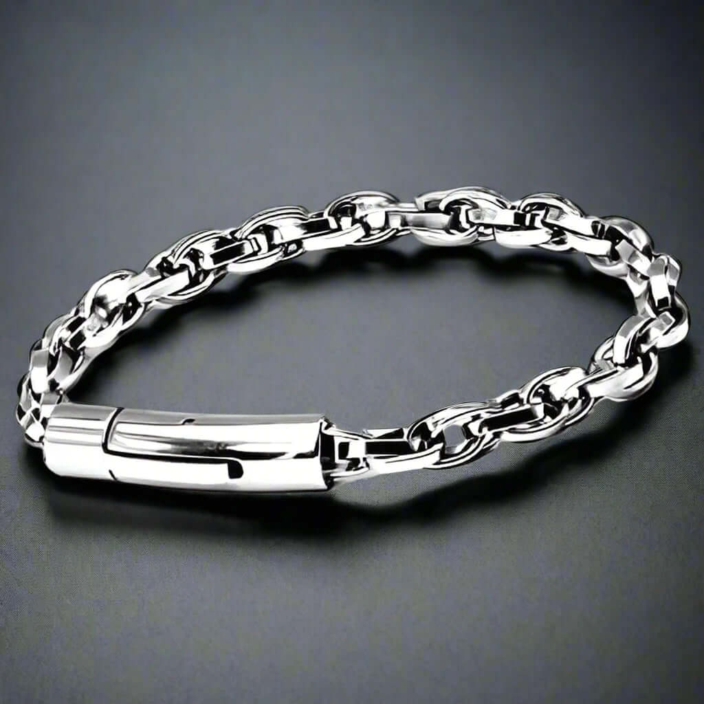 THE MEN THING Steel Bracelets CLIPLINK -  8mm Stainless Steel Bracelet, American Style - 8 inch for Men & Boys