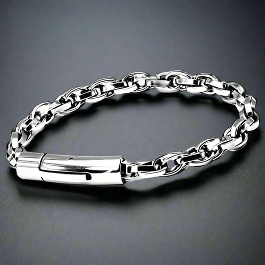 THE MEN THING Steel Bracelets CLIPLINK -  8mm Stainless Steel Bracelet, American Style - 8 inch for Men & Boys
