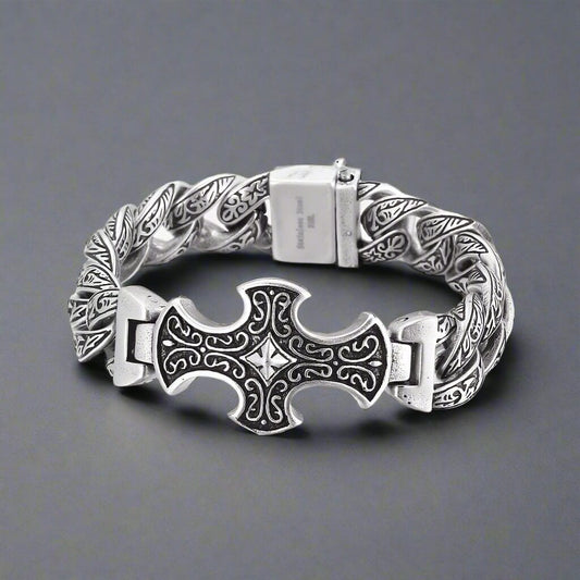 THE MEN THING Steel Bracelets CRUCIFIX - 18mm Pure Titanium Steel Bracelet, Bracelet with hook buckle for Men & Boy (8inch)