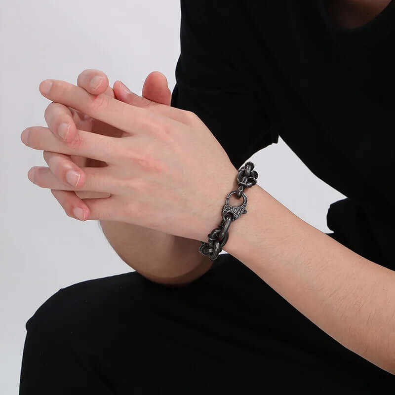 THE MEN THING Steel Bracelets DARKCHAIN - 15mm Pure Titanium Steel Bracelet,  Bracelet with hook buckle for Men & Boy (8inch)