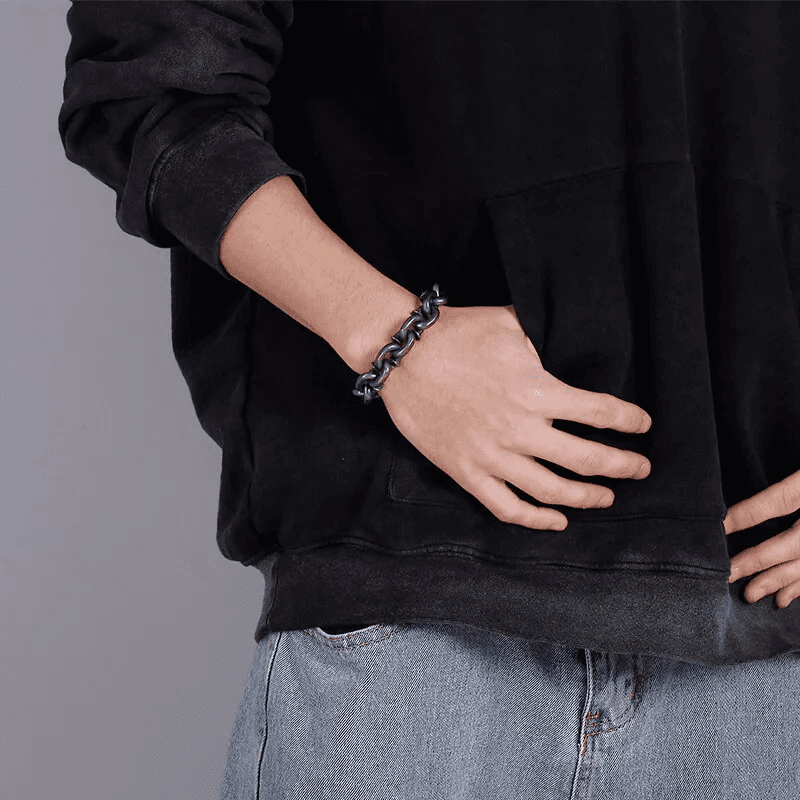 THE MEN THING Steel Bracelets DARKCHAIN - 15mm Pure Titanium Steel Bracelet,  Bracelet with hook buckle for Men & Boy (8inch)