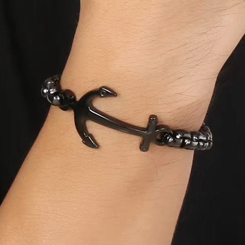 THE MEN THING Steel Bracelets DARKTIDE ANCHOR LINK BRACELET - 8mm Pure Black Titanium Stainless Steel Bracelet, Black Chain Bracelet for Men & Boy (8inch)