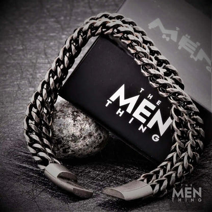 THE MEN THING Steel Bracelets DOUBLE FRANCO LINK -  12mm Pure Titanium Steel Bracelet, Biker Punk Style Bracelet for Men & Boy (8 inch)