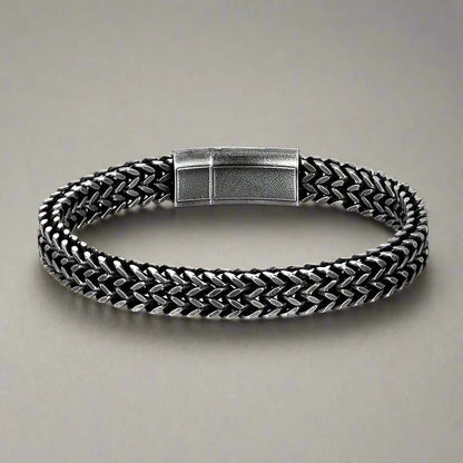 THE MEN THING Steel Bracelets DOUBLE FRANCO LINK -  12mm Pure Titanium Steel Bracelet, Biker Punk Style Bracelet for Men & Boy (8 inch)