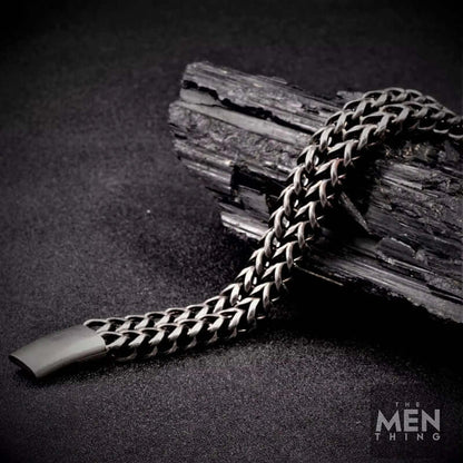 THE MEN THING Steel Bracelets DOUBLE FRANCO LINK -  12mm Pure Titanium Steel Bracelet, Biker Punk Style Bracelet for Men & Boy (8 inch)
