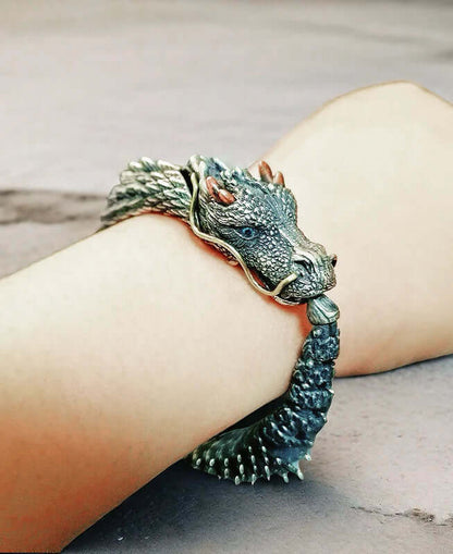 THE MEN THING Steel Bracelets DRAGON GOT  - "12"mm Pure Copper Bracelet with Hook Buckle for Men & Boys ("9" inch)
