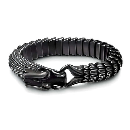 THE MEN THING Steel Bracelets DRAGON SCALE - 13mm Pure Titanium Steel Bracelet, Black Plated Antique Matt Finish Bracelet for Men & Boy (8inch)