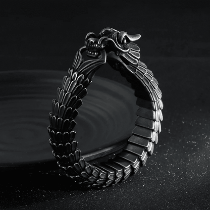 THE MEN THING Steel Bracelets DRAGON SCALE - 13mm Pure Titanium Steel Bracelet, Black Plated Antique Matt Finish Bracelet for Men & Boy (8inch)