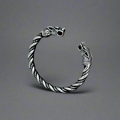 THE MEN THING Steel Bracelets DRAGRONIX - Titanium Bracelet for Men - Norse God Odin Wolf Heads for Men & Boys