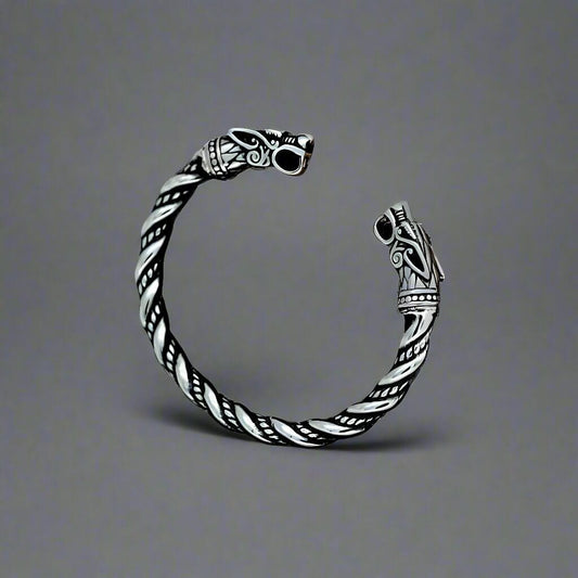 THE MEN THING Steel Bracelets DRAGRONIX - Titanium Bracelet for Men - Norse God Odin Wolf Heads for Men & Boys