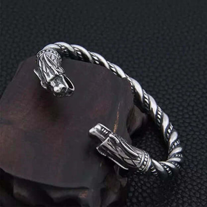 THE MEN THING Steel Bracelets DRAGRONIX - Titanium Bracelet for Men - Norse God Odin Wolf Heads for Men & Boys