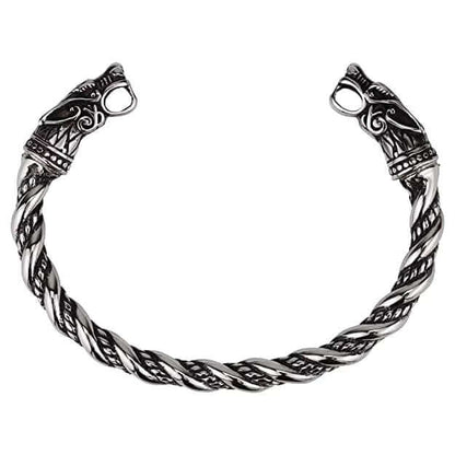 THE MEN THING Steel Bracelets DRAGRONIX - Titanium Bracelet for Men - Norse God Odin Wolf Heads for Men & Boys