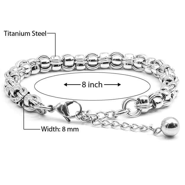 THE MEN THING Steel Bracelets DUOLOOP -  8mm Stainless Steel Bracelet, European Style - 8 inch with Adjustable Lobster Claw Buckle for Men & Boys