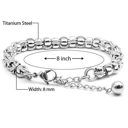 THE MEN THING Steel Bracelets DUOLOOP -  8mm Stainless Steel Bracelet, European Style - 8 inch with Adjustable Lobster Claw Buckle for Men & Boys