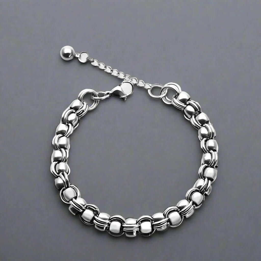 THE MEN THING Steel Bracelets DUOLOOP -  8mm Stainless Steel Bracelet, European Style - 8 inch with Adjustable Lobster Claw Buckle for Men & Boys