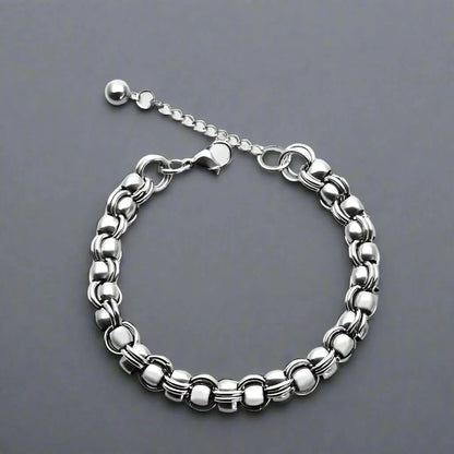 THE MEN THING Steel Bracelets DUOLOOP -  8mm Stainless Steel Bracelet, European Style - 8 inch with Adjustable Lobster Claw Buckle for Men & Boys