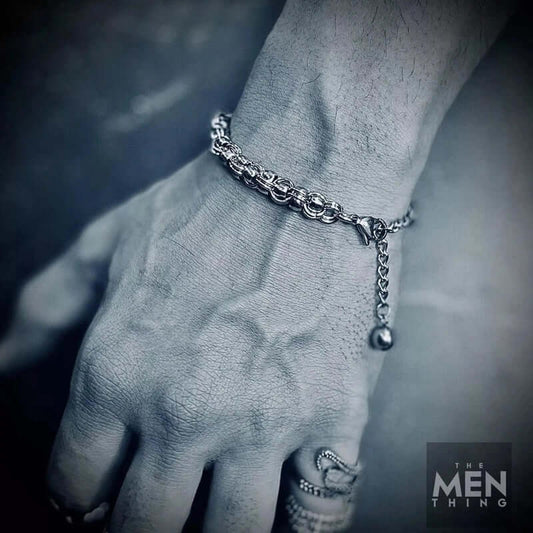 THE MEN THING Steel Bracelets DUOLOOP -  8mm Stainless Steel Bracelet, European Style - 8 inch with Adjustable Lobster Claw Buckle for Men & Boys