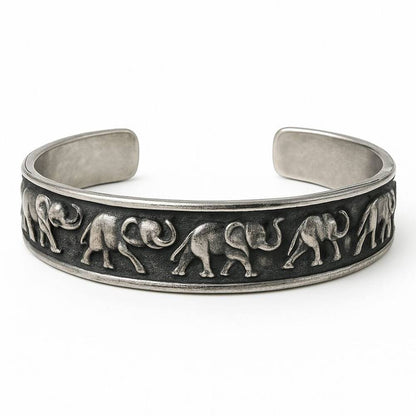 THE MEN THING Steel Bracelets ELEPHANT GRACE - Pure Stainless Steel Open Bangle Bracelet (Adjustable) for Men & Boys