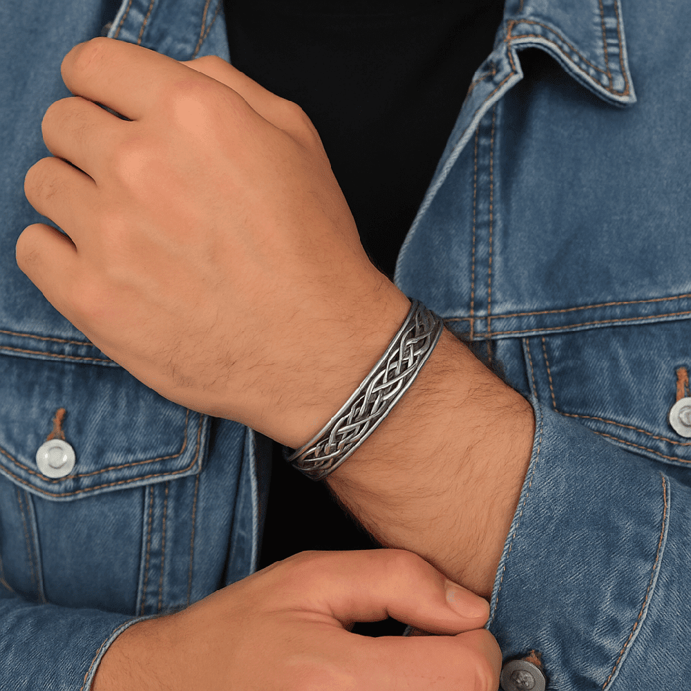 THE MEN THING Steel Bracelets FENRIR TWIST - Pure Stainless Steel Open Bangle Bracelet (Adjustable) for Men & Boys