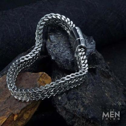 THE MEN THING Steel Bracelets FOXTAIL - 12.5mm Pure Titanium Steel Thick Bracelet, European Style - Antique Ion Plating with Lobster Claw Buckle for Men & Boys (9 inch)