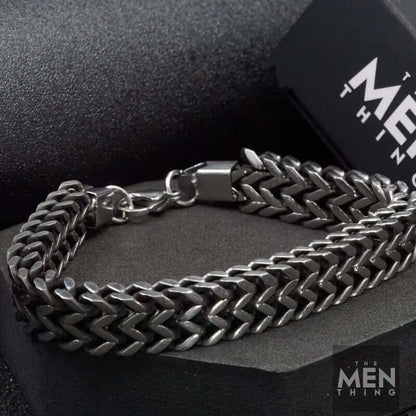 THE MEN THING Steel Bracelets FOXTAIL - 12.5mm Pure Titanium Steel Thick Bracelet, European Style - Antique Ion Plating with Lobster Claw Buckle for Men & Boys (9 inch)