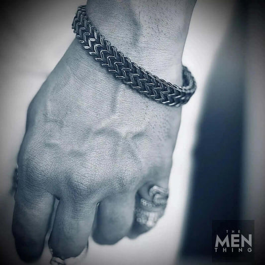THE MEN THING Steel Bracelets FOXTAIL - 12.5mm Pure Titanium Steel Thick Bracelet, European Style - Antique Ion Plating with Lobster Claw Buckle for Men & Boys (9 inch)