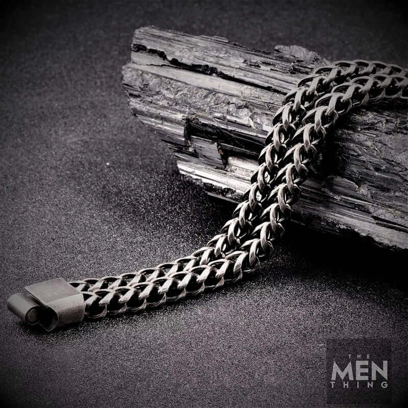 THE MEN THING Steel Bracelets FRANCO DIVIDE LINK - 12mm Pure Stainless Steel Bracelet, Biker Punk Style Bracelet for Men & Boy (8 inch)