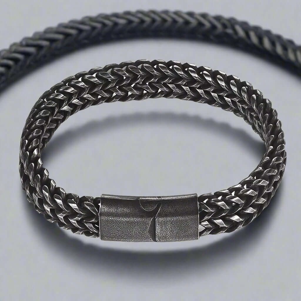 THE MEN THING Steel Bracelets FRANCO DIVIDE LINK - 12mm Pure Stainless Steel Bracelet, Biker Punk Style Bracelet for Men & Boy (8 inch)