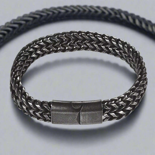 THE MEN THING Steel Bracelets FRANCO DIVIDE LINK - 12mm Pure Stainless Steel Bracelet, Biker Punk Style Bracelet for Men & Boy (8 inch)