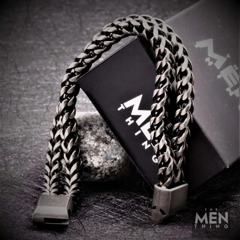 THE MEN THING Steel Bracelets FRANCO DIVIDE LINK - 12mm Pure Stainless Steel Bracelet, Biker Punk Style Bracelet for Men & Boy (8 inch)