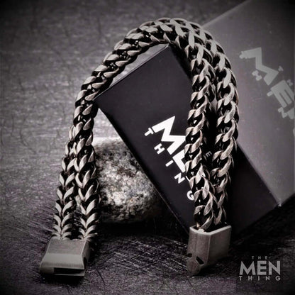 THE MEN THING Steel Bracelets FRANCO DIVIDE LINK - 12mm Pure Stainless Steel Bracelet, Biker Punk Style Bracelet for Men & Boy (8 inch)
