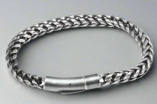 THE MEN THING Steel Bracelets FRANCO LINK DUSKY -  6mm Pure Stainless Steel Bracelet, American trending - Black Color Biker Punk Style Bracelet for Men & Boys (8 inch)