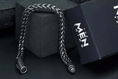 THE MEN THING Steel Bracelets FRANCO LINK DUSKY -  6mm Pure Stainless Steel Bracelet, American trending - Black Color Biker Punk Style Bracelet for Men & Boys (8 inch)
