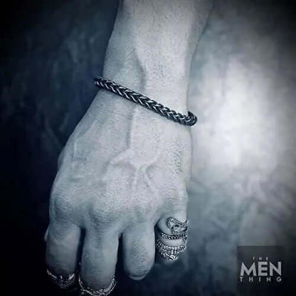 THE MEN THING Steel Bracelets FRANCO LINK DUSKY -  6mm Pure Stainless Steel Bracelet, American trending - Black Color Biker Punk Style Bracelet for Men & Boys (8 inch)