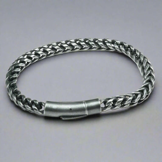 THE MEN THING Steel Bracelets FRANCO SINGEL LINK -  6mm Pure Stainless Steel Bracelet, 8 inch American trending Biker Punk Style for Men & Boys