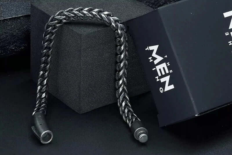 THE MEN THING Steel Bracelets FRANCO SINGEL LINK -  6mm Pure Stainless Steel Bracelet, 8 inch American trending Biker Punk Style for Men & Boys