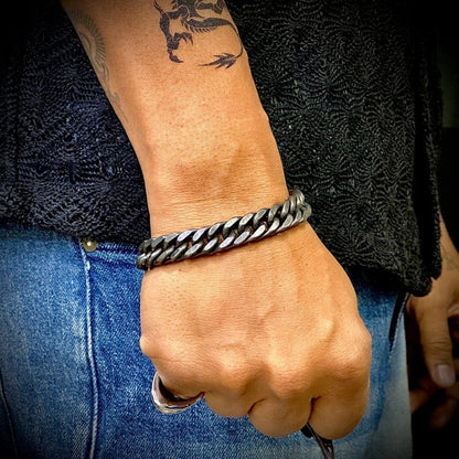 THE MEN THING Steel Bracelets GRAVITAS LINK - 11.5mm Pure Black Titanium Steel Bracelet with Push Button Clasp for Men & Boy (8 inch)