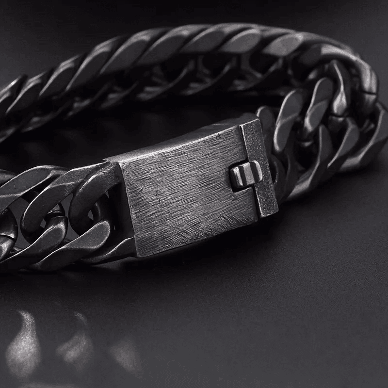 THE MEN THING Steel Bracelets GRAVITAS LINK - 11.5mm Pure Black Titanium Steel Bracelet with Push Button Clasp for Men & Boy (8 inch)