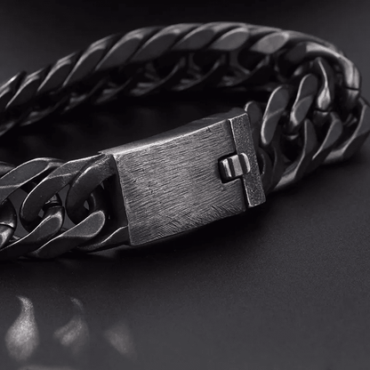 THE MEN THING Steel Bracelets GRAVITAS LINK - 11.5mm Pure Black Titanium Steel Bracelet with Push Button Clasp for Men & Boy (8 inch)