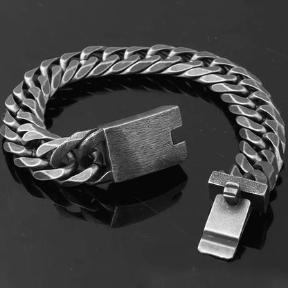 THE MEN THING Steel Bracelets GRAVITAS LINK - 11.5mm Pure Black Titanium Steel Bracelet with Push Button Clasp for Men & Boy (8 inch)