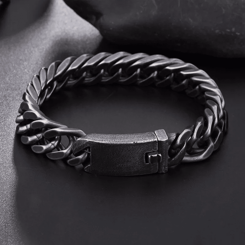 THE MEN THING Steel Bracelets GRAVITAS LINK - 11.5mm Pure Black Titanium Steel Bracelet with Push Button Clasp for Men & Boy (8 inch)