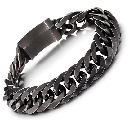 THE MEN THING Steel Bracelets GRAVITAS LINK - 11.5mm Pure Black Titanium Steel Bracelet with Push Button Clasp for Men & Boy (8 inch)