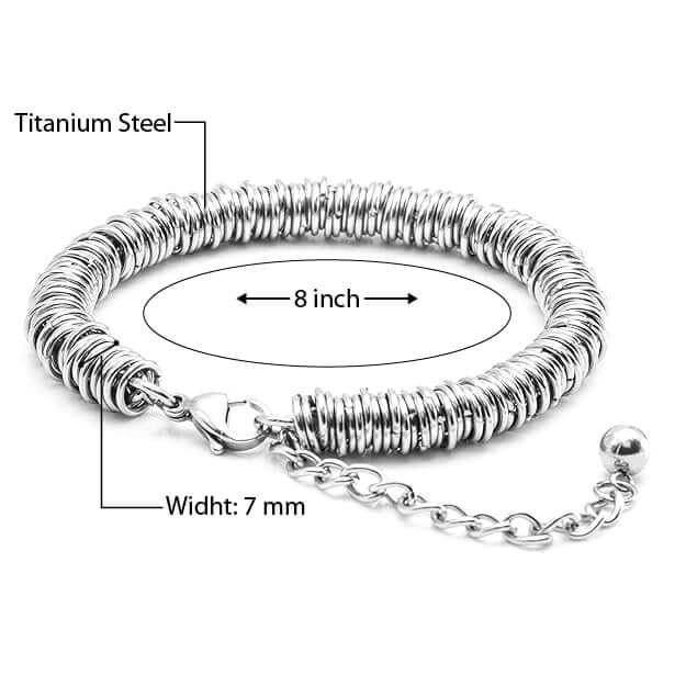 THE MEN THING Steel Bracelets HOOPLET -  7mm Pure Stainless Steel Bracelet, European Style - 8 inch with Adjustable Lobster Claw Buckle for Men & Boys