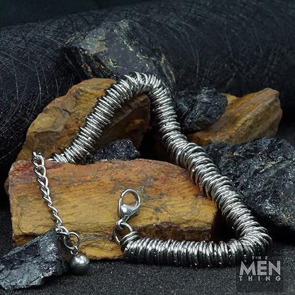 THE MEN THING Steel Bracelets HOOPLET -  7mm Pure Stainless Steel Bracelet, European Style - 8 inch with Adjustable Lobster Claw Buckle for Men & Boys