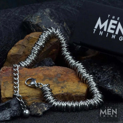 THE MEN THING Steel Bracelets HOOPLET -  7mm Pure Stainless Steel Bracelet, European Style - 8 inch with Adjustable Lobster Claw Buckle for Men & Boys
