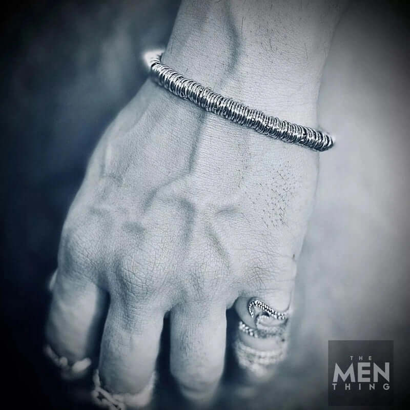 THE MEN THING Steel Bracelets HOOPLET -  7mm Pure Stainless Steel Bracelet, European Style - 8 inch with Adjustable Lobster Claw Buckle for Men & Boys
