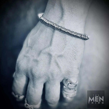THE MEN THING Steel Bracelets HOOPLET -  7mm Pure Stainless Steel Bracelet, European Style - 8 inch with Adjustable Lobster Claw Buckle for Men & Boys