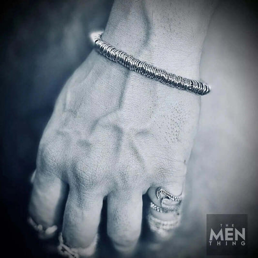 THE MEN THING Steel Bracelets HOOPLET -  7mm Pure Stainless Steel Bracelet, European Style - 8 inch with Adjustable Lobster Claw Buckle for Men & Boys